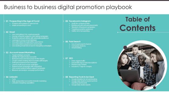 Business To Business Digital Promotion Playbook Table Of Contents Summary PDF