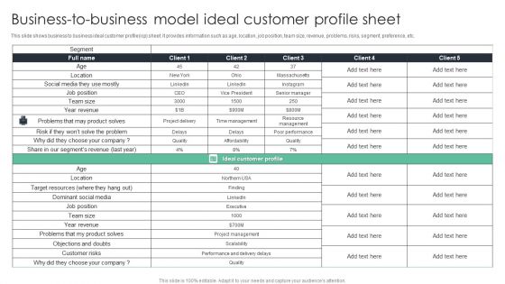 Business To Business Model Ideal Customer Profile Sheet Ppt Outline Aids PDF