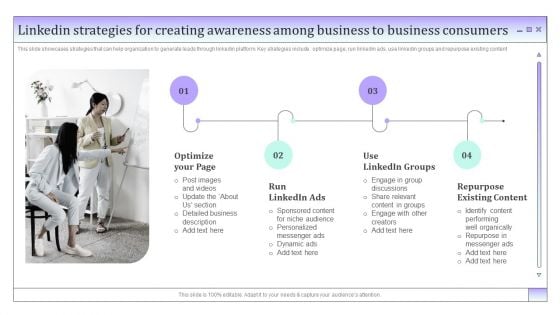 Business To Business Social Linkedin Strategies For Creating Awareness Among Business Demonstration PDF