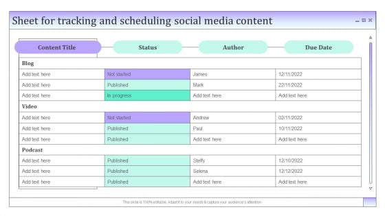 Business To Business Social Sheet For Tracking And Scheduling Social Media Content Designs PDF