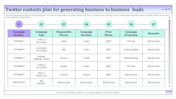 Business To Business Social Twitter Contests Plan For Generating Business To Business Leads Microsoft PDF
