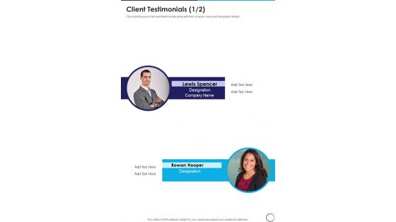 Business To Business Trade Proposal Client Testimonials One Pager Sample Example Document