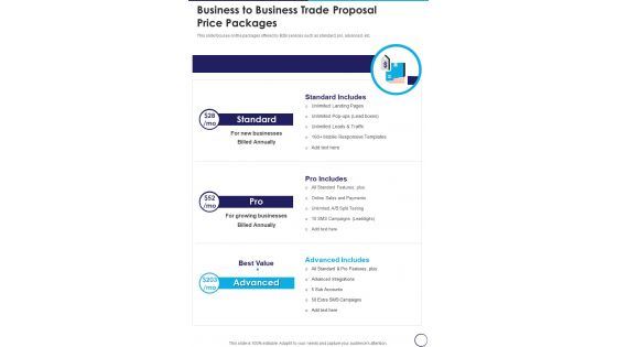 Business To Business Trade Proposal Price Packages One Pager Sample Example Document Business To Business Trade Proposal Price Packages One Pager Sample Example Document