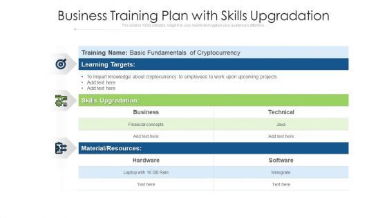 Business Training Plan With Skills Upgradation Ppt PowerPoint Presentation Outline Diagrams PDF