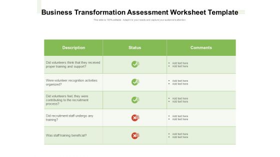 Business Transformation Assessment Worksheet Template Ppt PowerPoint Presentation Portfolio Examples PDF