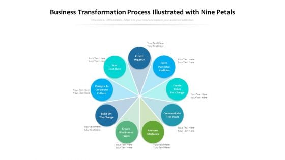 Business Transformation Process Illustrated With Nine Petals Ppt PowerPoint Presentation Ideas Grid PDF