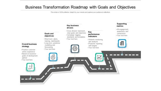 Business Transformation Roadmap With Goals And Objectives Ppt PowerPoint Presentation Icon Files PDF