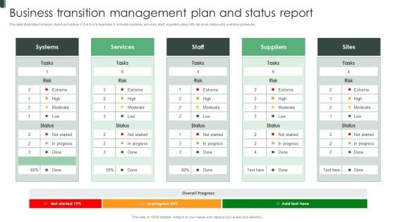 Business Transition Management Plan And Status Report Introduction PDF