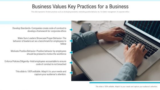 Business Values Key Practices For A Business Ppt PowerPoint Presentation Gallery Good PDF