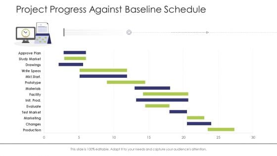 Business Venture Tactical Planning Complete PPT Deck Project Progress Against Baseline Schedule Elements PDF
