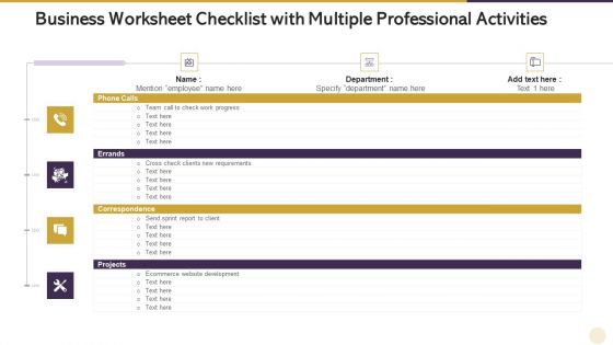 Business Worksheet Checklist With Multiple Professional Activities Graphics PDF