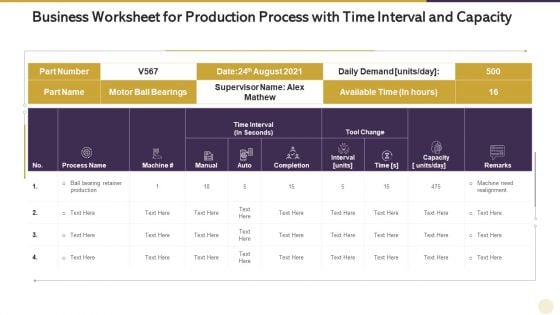 Business Worksheet For Production Process With Time Interval And Capacity Microsoft PDF