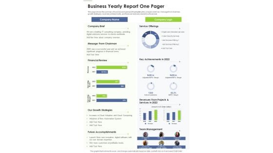 Business Yearly Report One Pager One Pager Documents