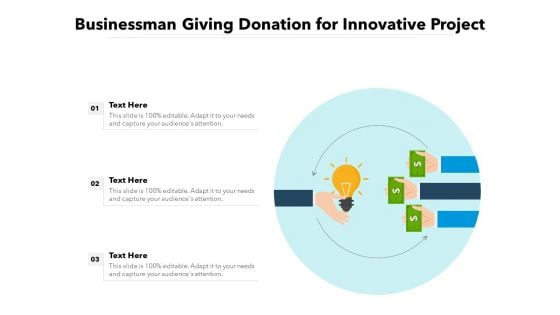 Businessman Giving Donation For Innovative Project Ppt PowerPoint Presentation Slides Sample PDF