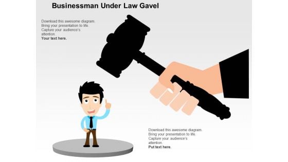 Businessman Under Law Gavel Powerpoint Templates