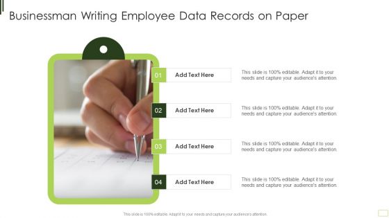 Businessman Writing Employee Data Records On Paper Ideas PDF