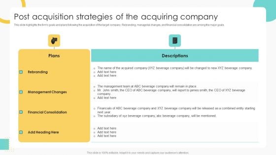 Buy Side Merger And Acquisition Pitch Book Post Acquisition Strategies Of The Acquiring Company Rules PDF Buy Side Merger And Acquisition Pitch Book Post Acquisition Strategies Of The Acquiring Company Rules PDF