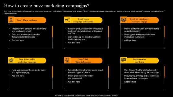 Buzz Marketing Strategies To Expand Campaign Reach How To Create Buzz Marketing Campaigns Structure PDF