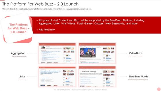 Buzzfeed Capital Raising Elevator Pitch Deck The Platform For Web Buzz 20 Launch Ideas PDF