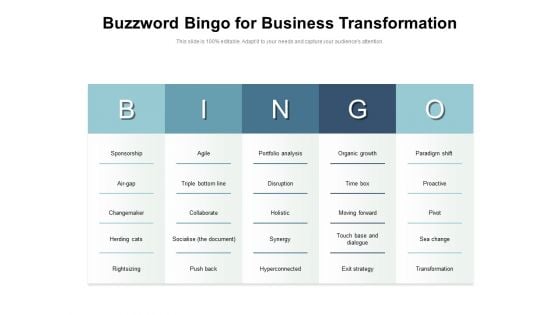 Buzzword Bingo For Business Transformation Ppt PowerPoint Presentation File Background PDF