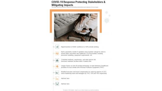 COVID19 Response Protecting Stakeholders And Mitigating Impacts One Pager Documents