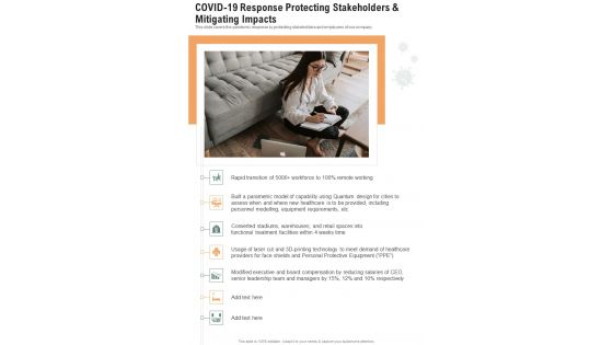 COVID19 Response Protecting Stakeholders And Mitigating Impacts One Pager Documents COVID19 Response Protecting Stakeholders And Mitigating Impacts One Pager Documents