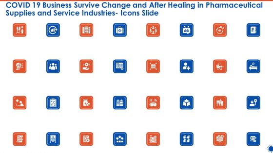 COVID 19 Business Survive Change And After Healing In Pharmaceutical Supplies And Service Industries Icons Slide Elements PDF