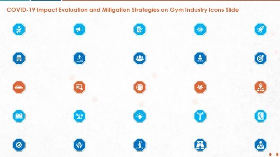 COVID 19 Impact Evaluation And Mitigation Strategies On Gym Industry Icons Slide Download PDF
