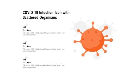 COVID 19 Infection Icon With Scattered Organisms Ppt PowerPoint Presentation Icon Pictures PDF