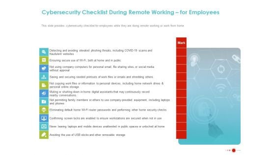 COVID 19 Mitigating Impact On High Tech Industry Cybersecurity Checklist During Remote Working For Employees Demonstration PDF