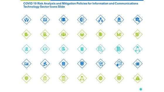 COVID 19 Risk Analysis And Mitigation Policies For Information And Communications Technology Sector Icons Slide Brochure PDF