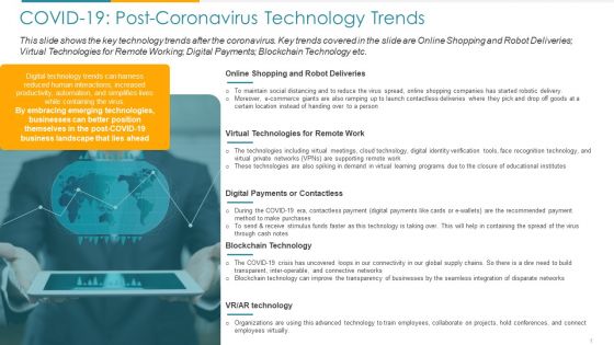 COVID Business COVID 19 Post Coronavirus Technology Trends Ppt Pictures Model PDF