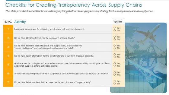 COVID Checklist For Creating Transparency Across Supply Chains Ppt Infographics Graphics PDF
