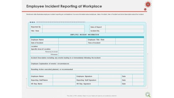 COVID Implications On Manufacturing Business Employee Incident Reporting At Workplace Portrait PDF