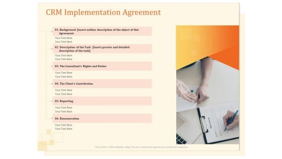 CRM Consulting CRM Implementation Agreement Ppt Outline Ideas PDF