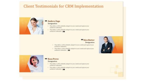 CRM Consulting Client Testimonials For CRM Implementation Ppt Model Format Ideas PDF