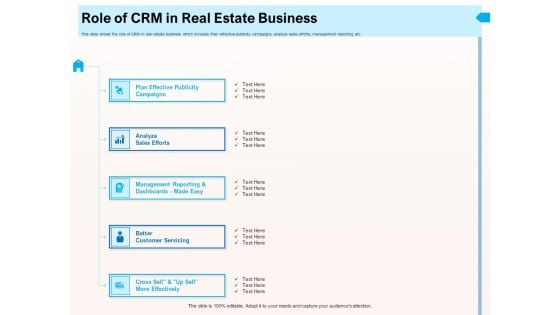 CRM For Realty Properties Role Of CRM In Real Estate Business Ppt Infographics Background Image PDF