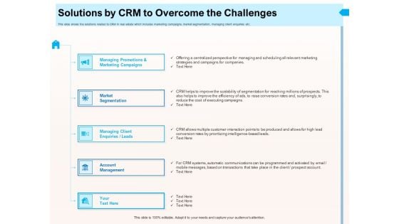 CRM For Realty Properties Solutions By CRM To Overcome The Challenges Ppt Summary Graphics PDF