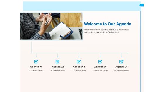 CRM For Realty Properties Welcome To Our Agenda Ppt Show Mockup PDF