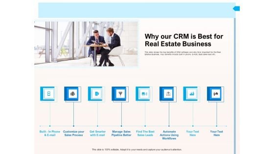 CRM For Realty Properties Why Our CRM Is Best For Real Estate Business Ppt Infographics Template PDF