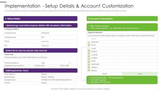 CRM Implementation Strategy Implementation Setup Details And Account Inspiration PDF