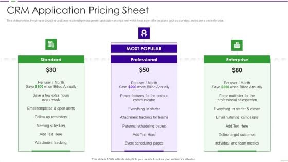 CRM Investor Fundraising Pitch Deck CRM Application Pricing Sheet Ppt PowerPoint Presentation Gallery Slide Portrait PDF