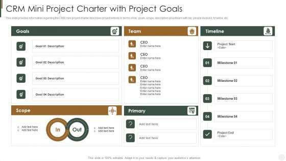 CRM Mini Project Charter With Project Goals Strategies To Improve Customer Elements PDF