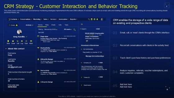 CRM Software Deployment Journey CRM Strategy Customer Interaction And Behavior Mockup PDF