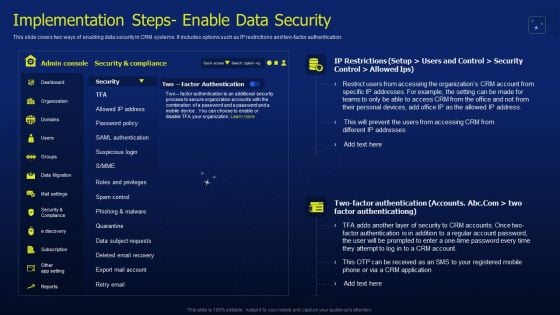 CRM Software Deployment Journey Implementation Steps Enable Data Security Pictures PDF