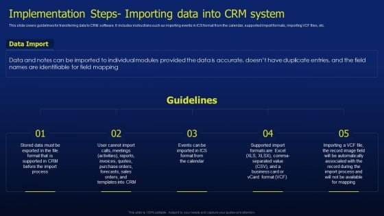 CRM Software Deployment Journey Implementation Steps Importing Data Into CRM Infographics PDF CRM Software Deployment Journey Implementation Steps Importing Data Into CRM Infographics PDF