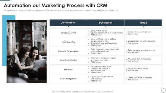 CRM Solutions Implementation Strategy Automation Our Marketing Process With CRM Download PDF