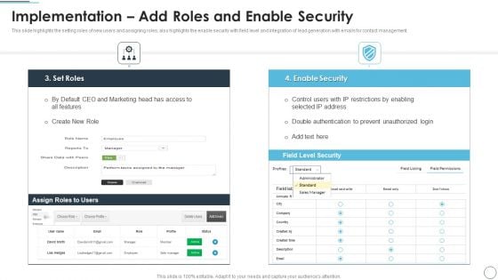 CRM Solutions Implementation Strategy Implementation Add Roles And Enable Security Information PDF