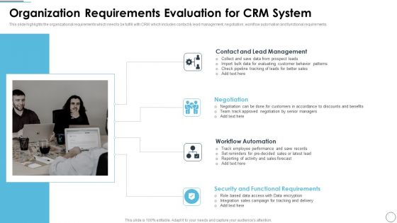 CRM Solutions Implementation Strategy Organization Requirements Evaluation For CRM System Pictures PDF