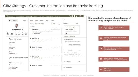 CRM Strategy Customer Interaction And Behavior Tracking Elements PDF